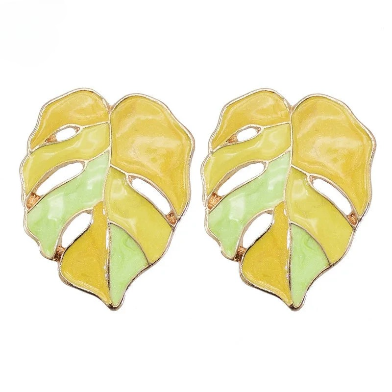Palm Leaf Stud Earrings Yellow