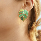 Palm Leaf Stud Earrings Green