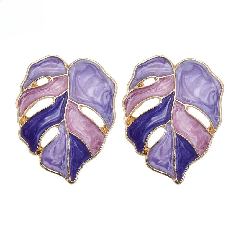 Palm Leaf Stud Earrings Purple