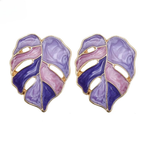 Palm Leaf Stud Earrings Purple