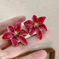 Red Flower Stud Earrings