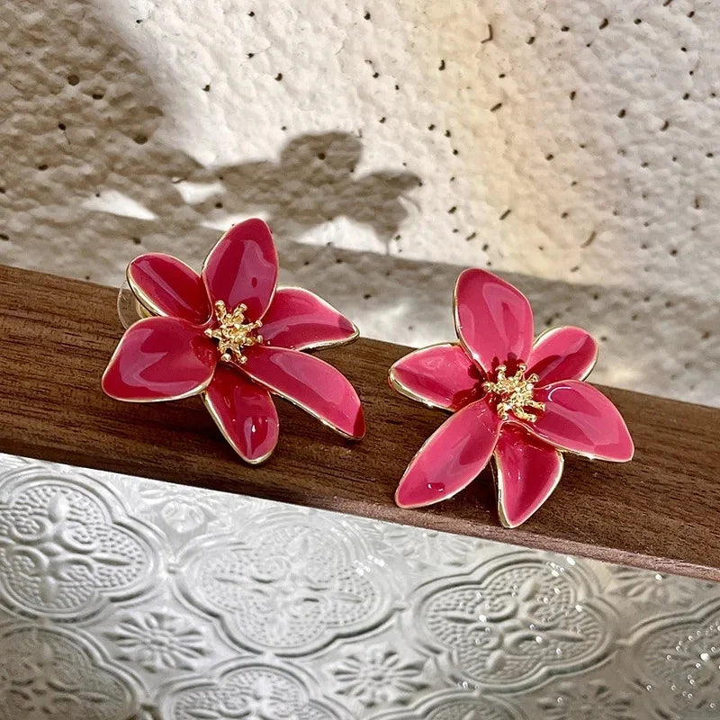 Red Flower Stud Earrings