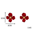 Four-Petal Flower Stud Earrings dark red