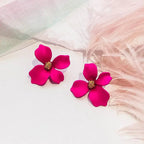 Four-Petal Flower Stud Earrings dark pink