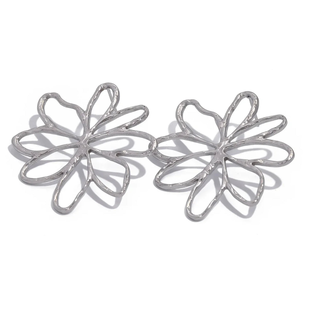 Asymmetrical Flower Stud Earrings silver