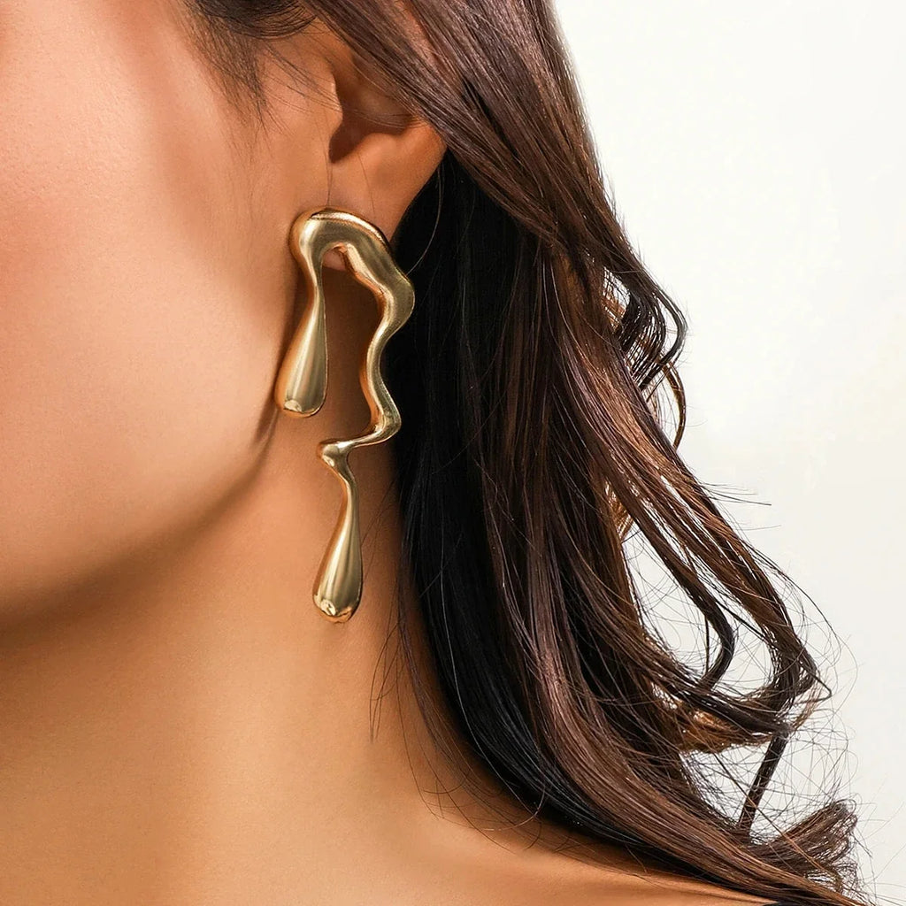 Asymmetrical Water Drop Stud Earrings Gold