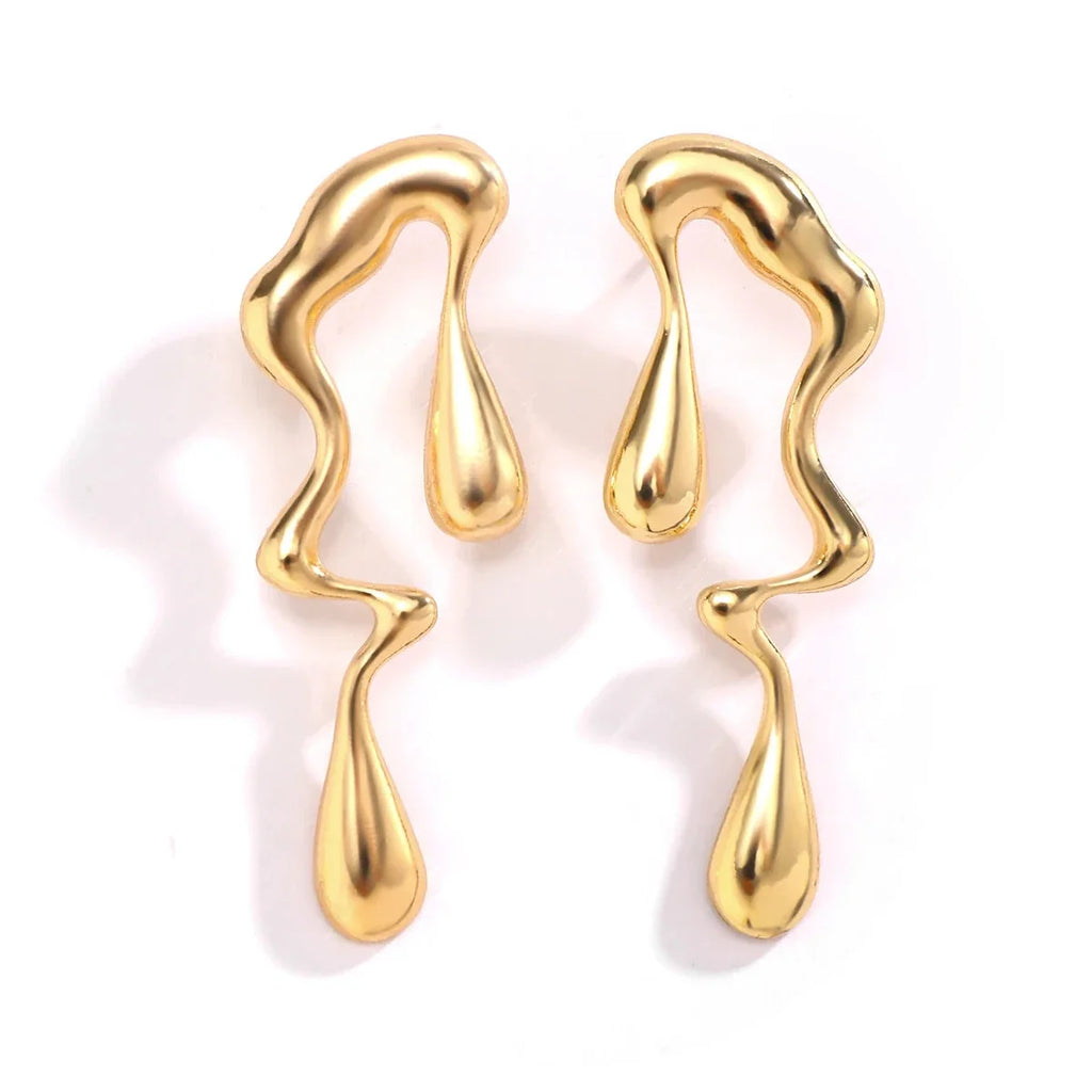 Asymmetrical Water Drop Stud Earrings Gold