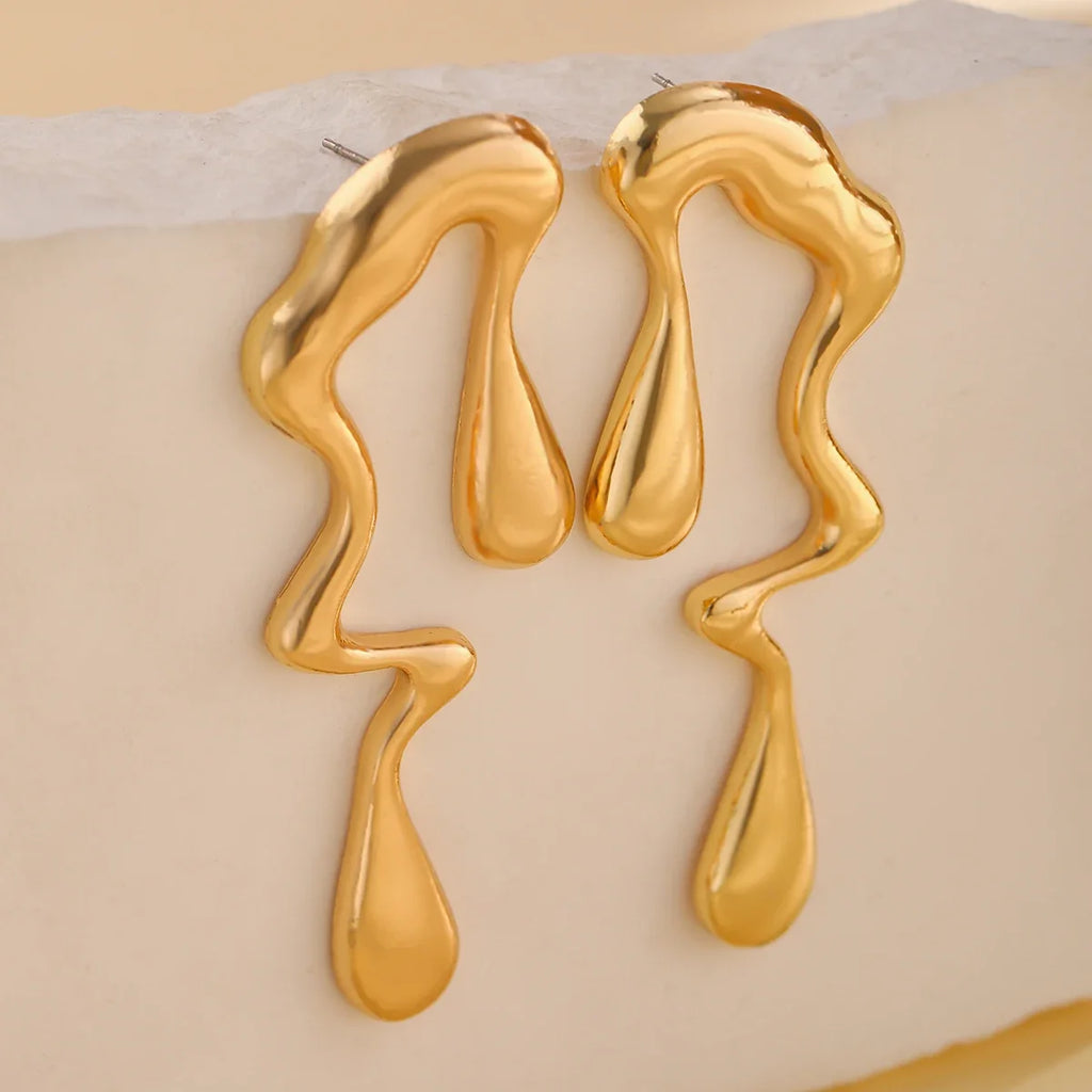 Asymmetrical Water Drop Stud Earrings Gold