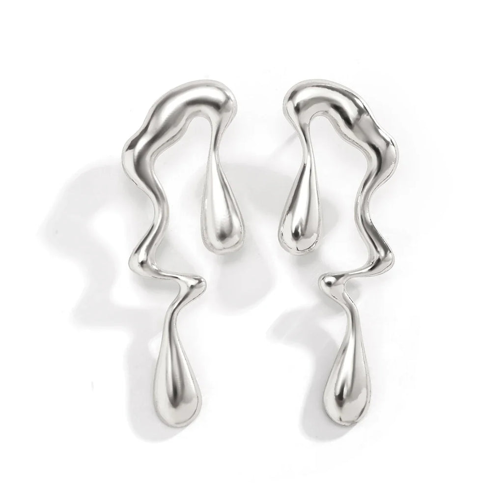 Asymmetrical Water Drop Stud Earrings Silver