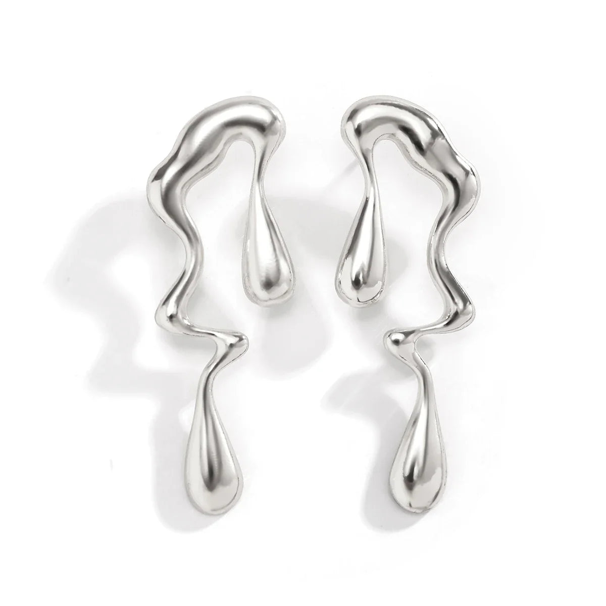 Asymmetrical Water Drop Stud Earrings Silver