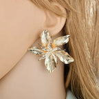 Asymmetrical Large Flower Stud Earrings gold