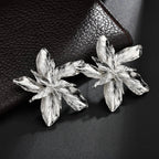 Asymmetrical Large Flower Stud Earrings silver