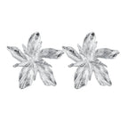 Asymmetrical Large Flower Stud Earrings silver