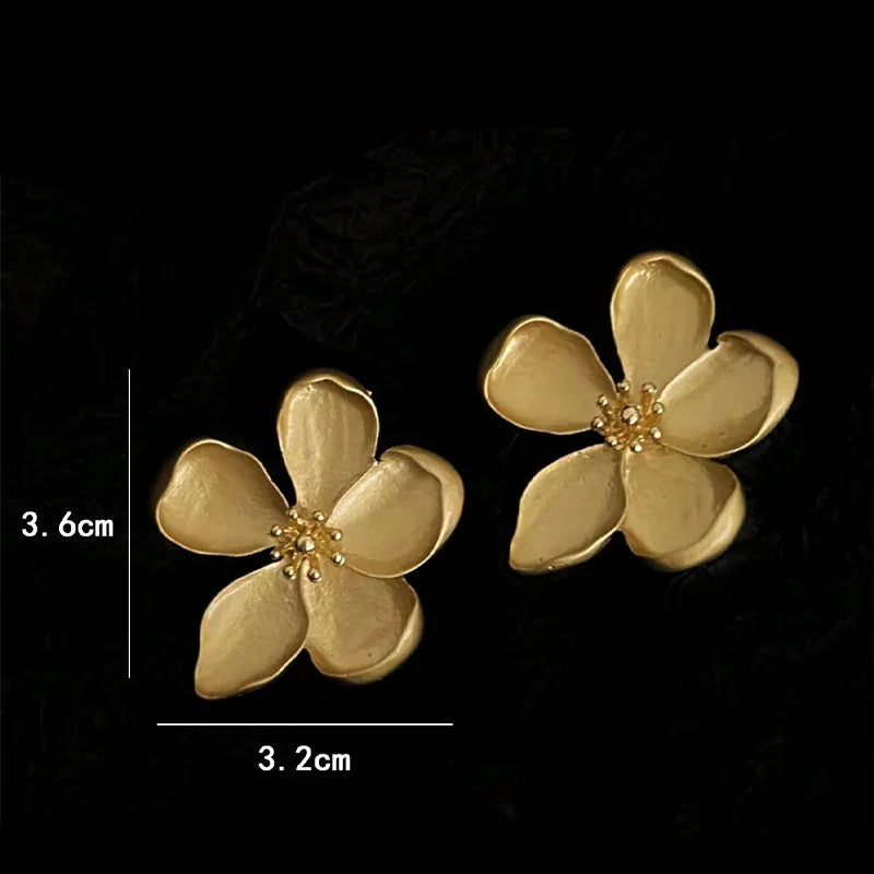 Large Gold Flower Stud Earrings