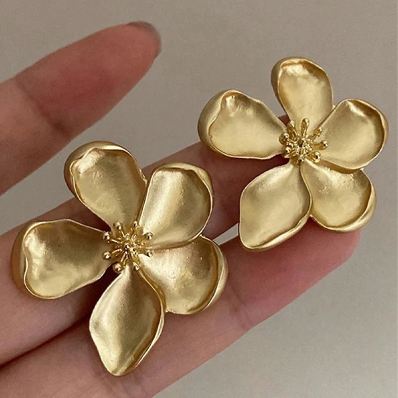 Large Gold Flower Stud Earrings