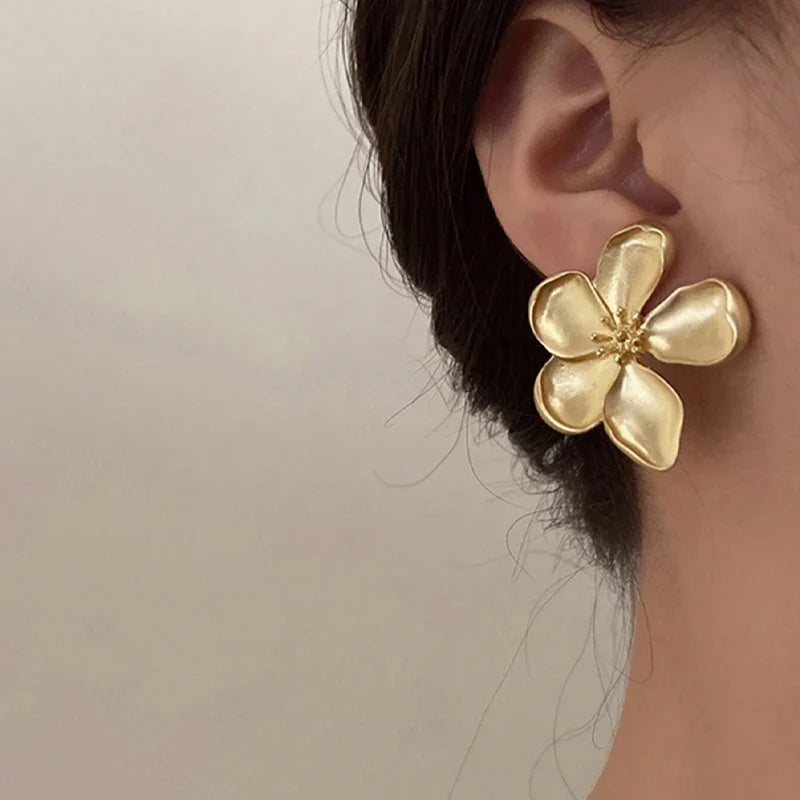 Large Gold Flower Stud Earrings