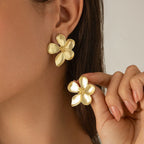 Large Gold Flower Stud Earrings