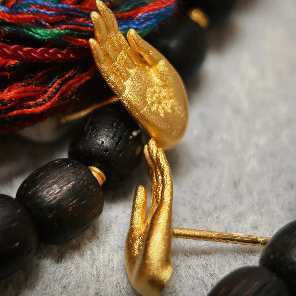 Buddha Hand Stud Earrings Gold