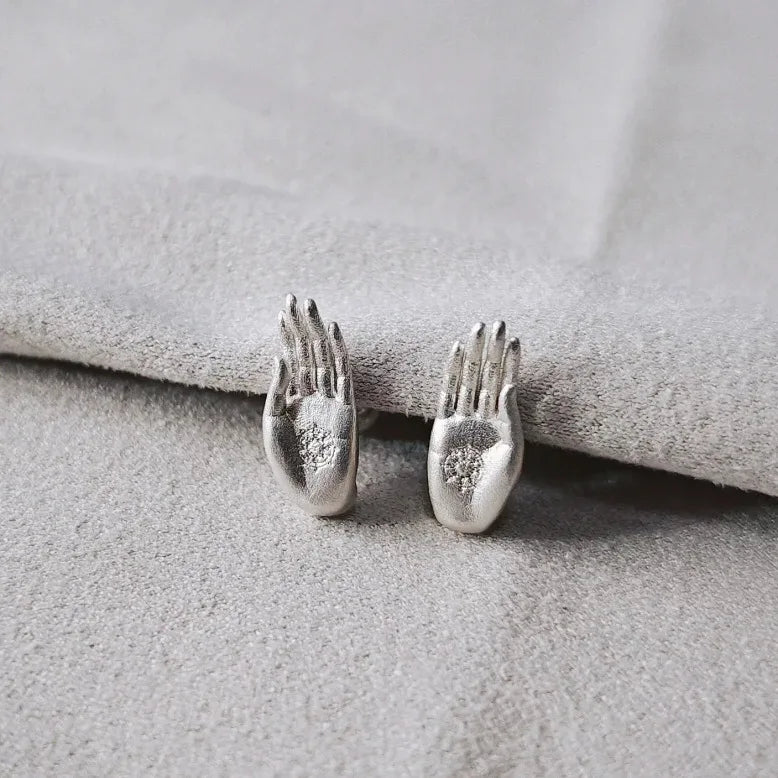 Buddha Hand Stud Earrings Silver