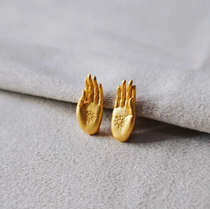 Buddha Hand Stud Earrings Gold