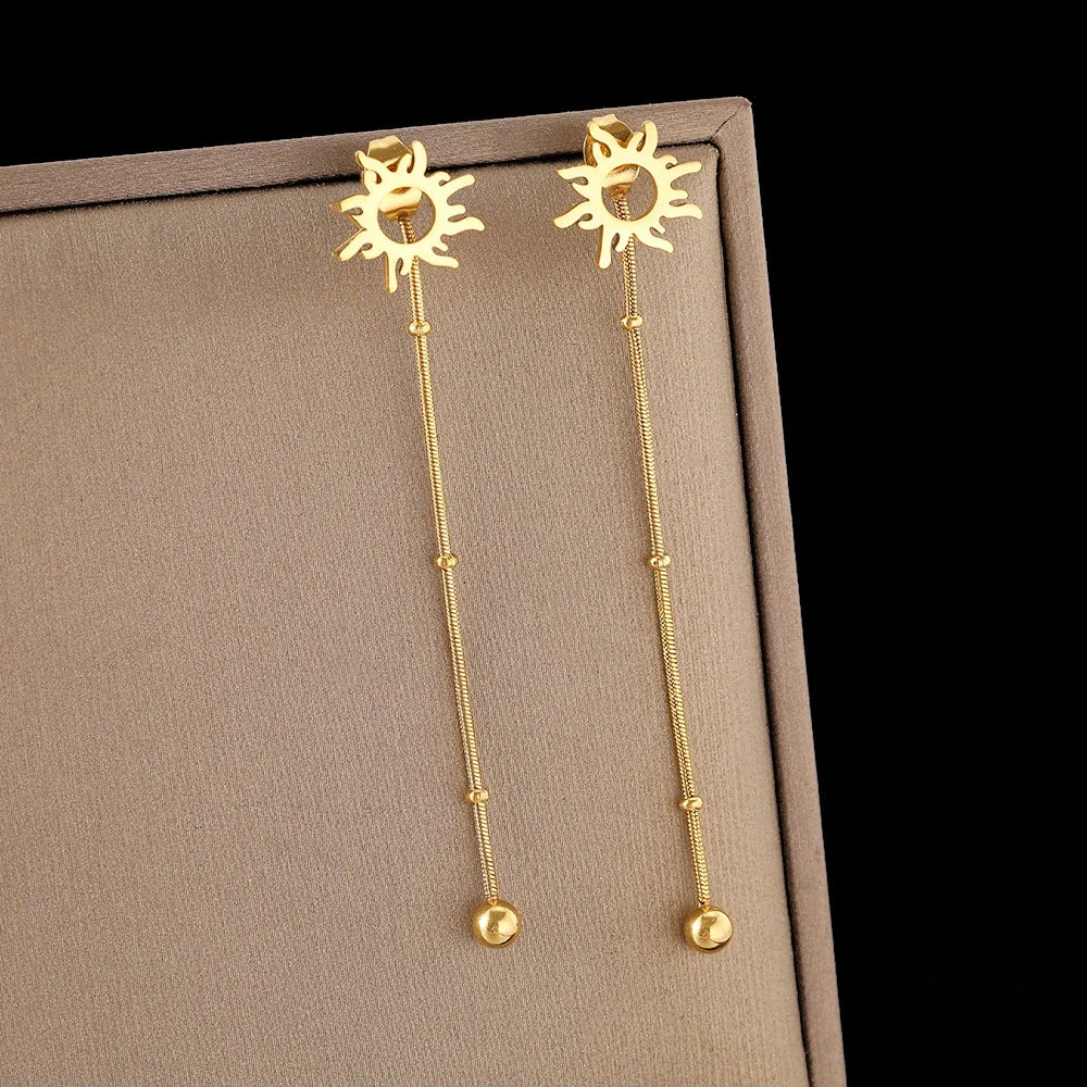Dangling Sun Stud Earrings Gold