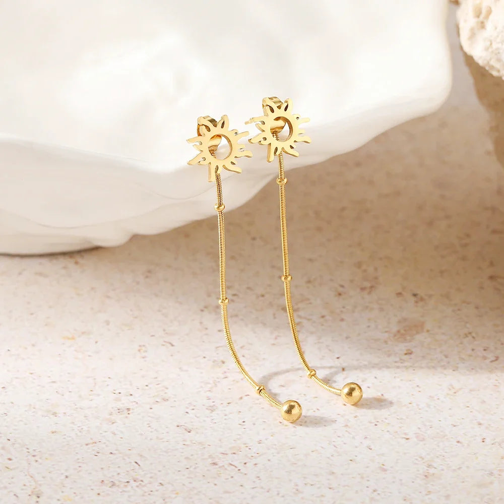 Dangling Sun Stud Earrings Gold