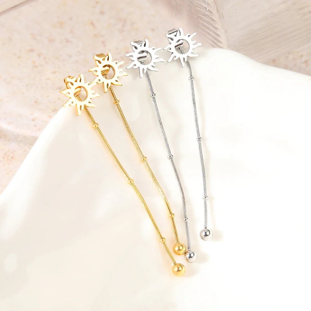 Dangling Sun Stud Earrings Silver