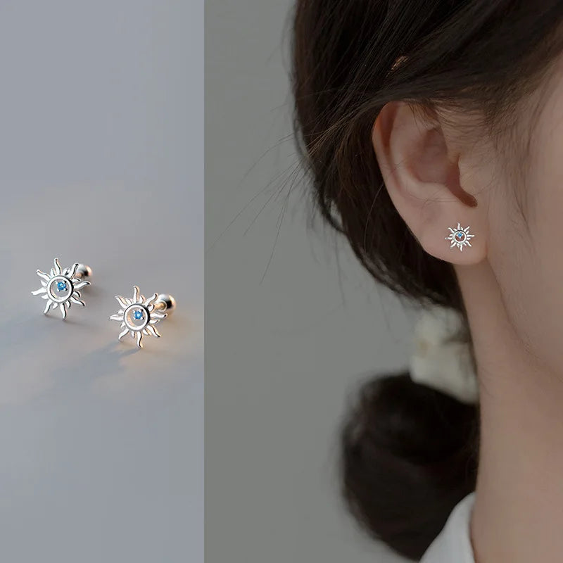 Sun Stud Earrings with Zircon