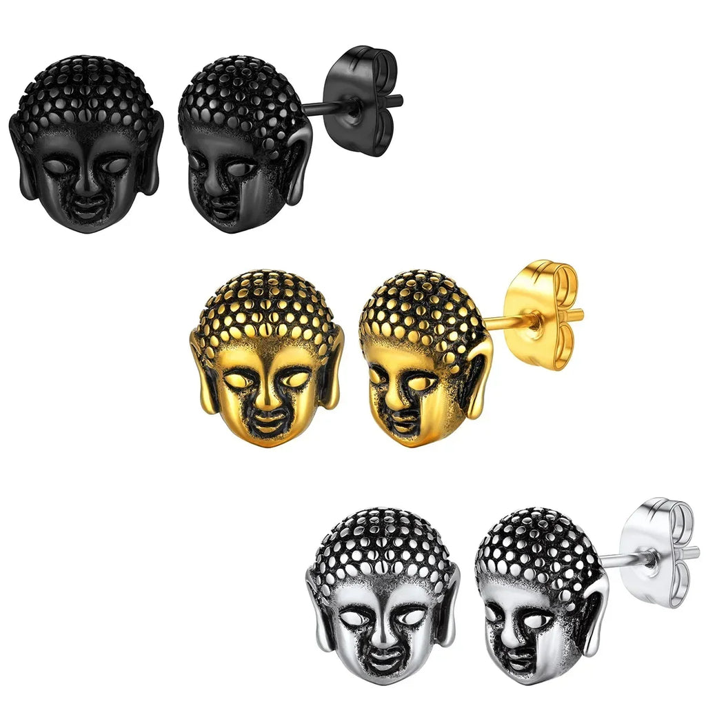 Gold Buddha Head Stud Earrings