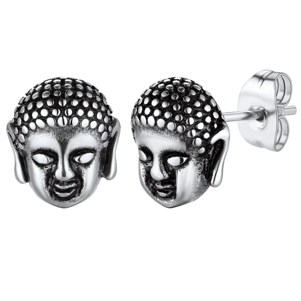 Silver Buddha Head Stud Earrings