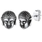Silver Buddha Head Stud Earrings