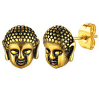 Gold Buddha Head Stud Earrings