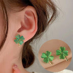 Four-Leaf Clover Stud Earrings in Green