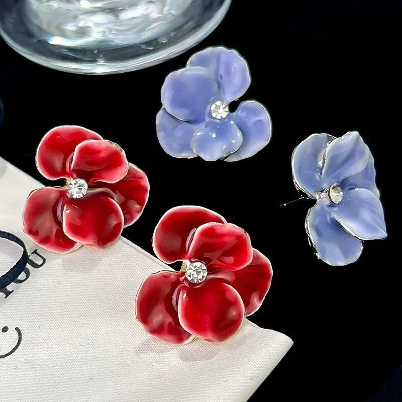 Four-Petal Flower Stud Earrings blue