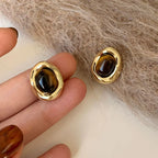 Oval Tiger's Eye Stud Earrings