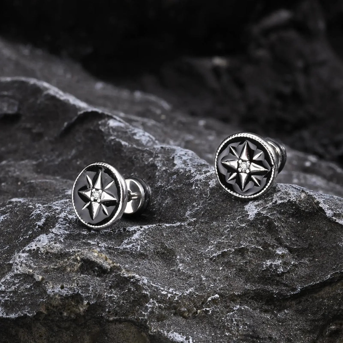 Men's Compass Stud Earrings, Compass Rose
