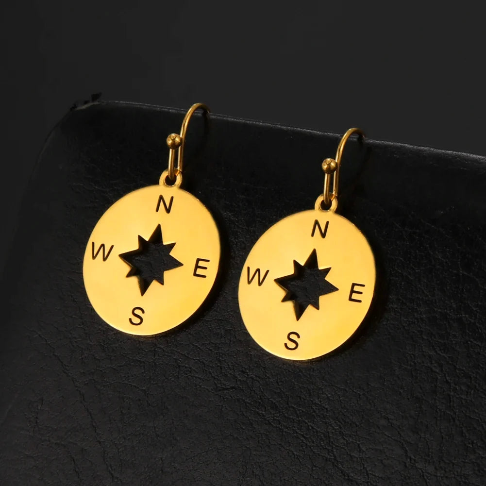 Compass Dangle Earrings Compass Rose Wind Rose Women gold