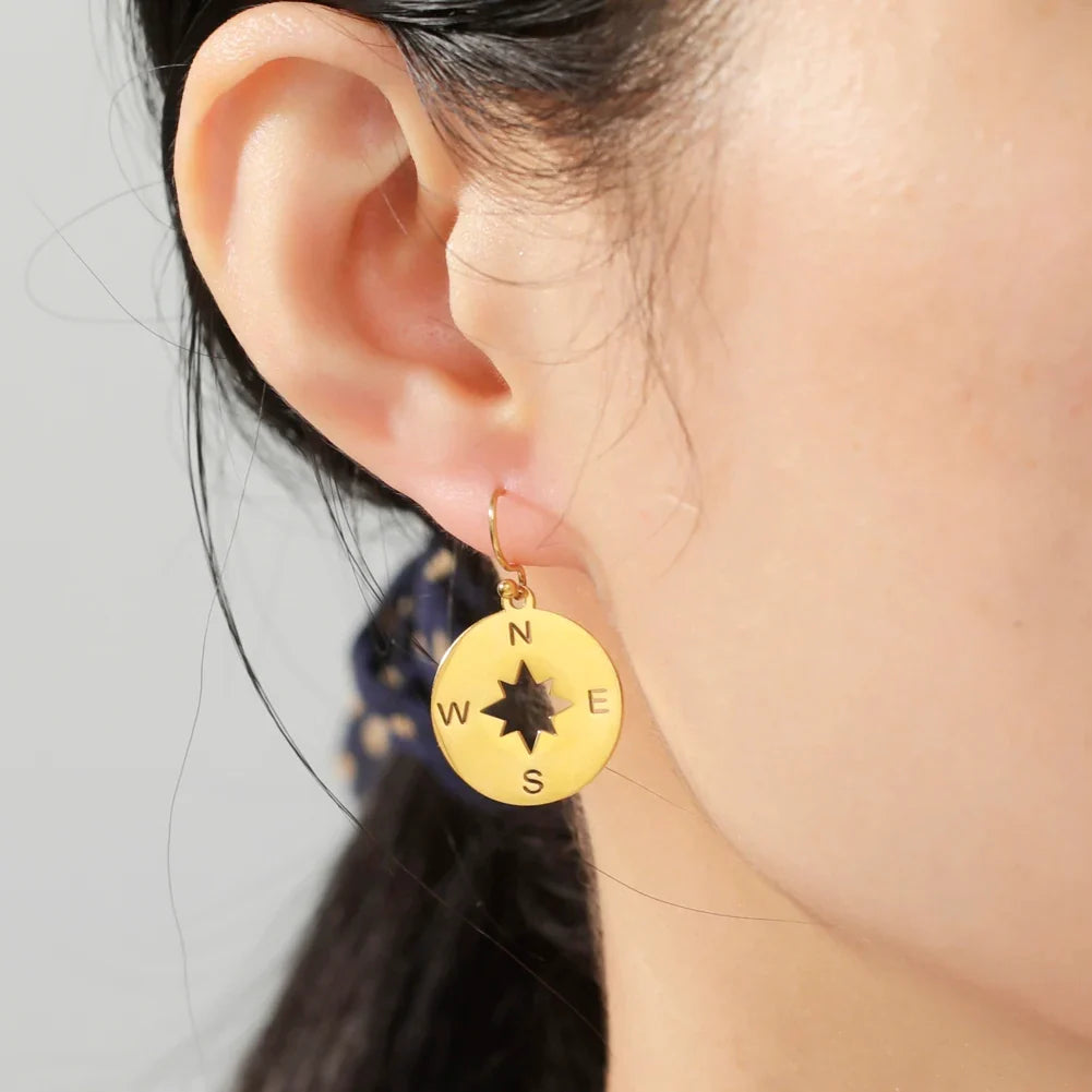 Compass Dangle Earrings Compass Rose Wind Rose Women gold