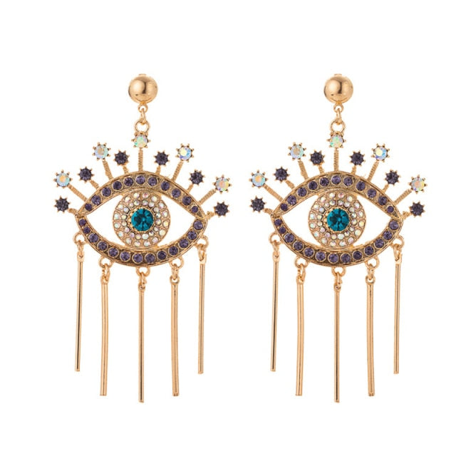 Blue Greek Turkish Evil Eye Earrings Mataki Matiasma style 1 gold-tone