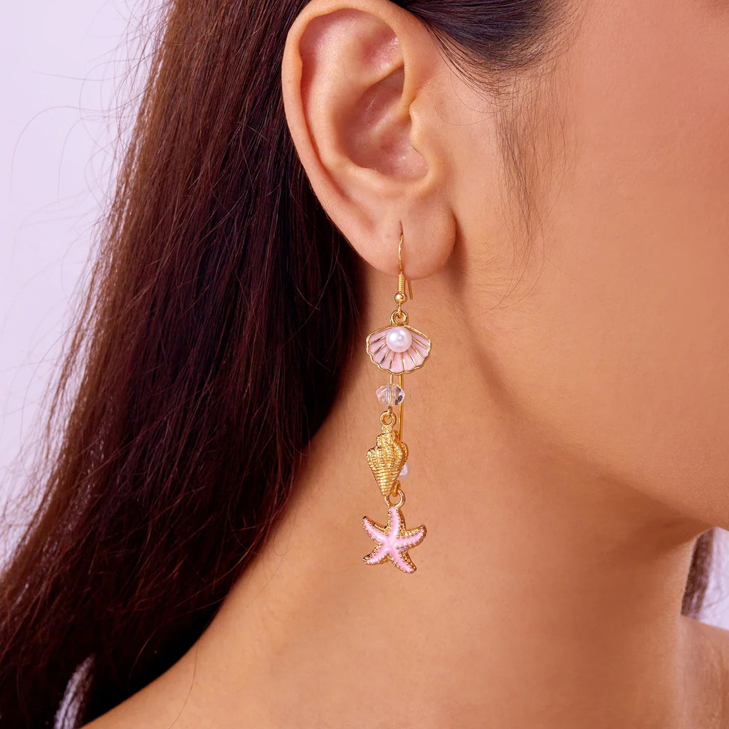 Colorful pink shell drop earrings