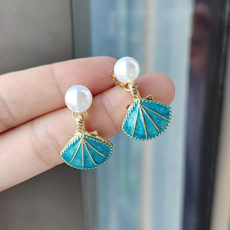 Blue Scallop Shell Earrings