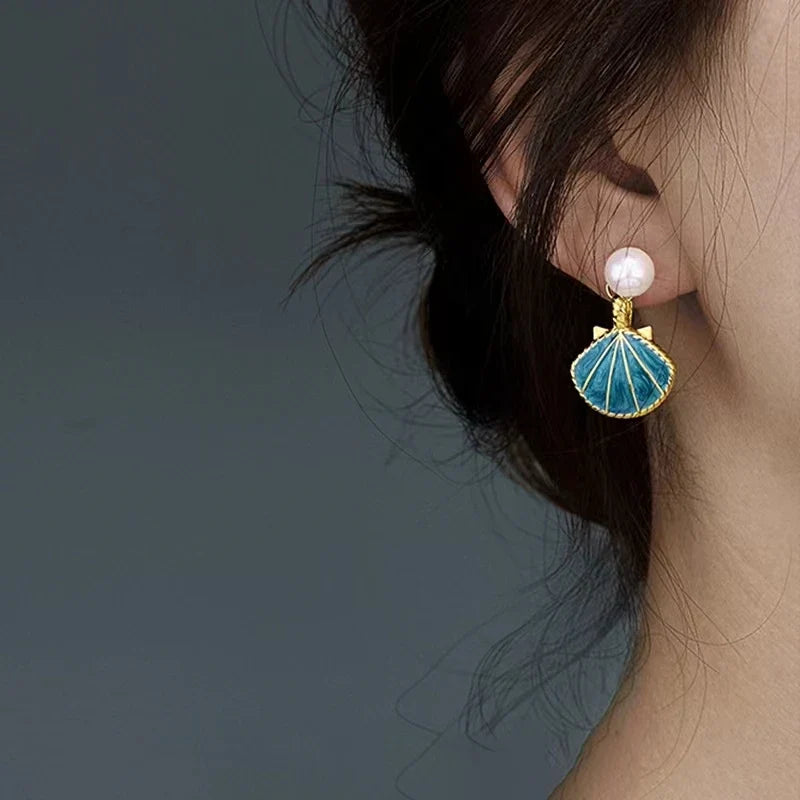 Blue Scallop Shell Earrings