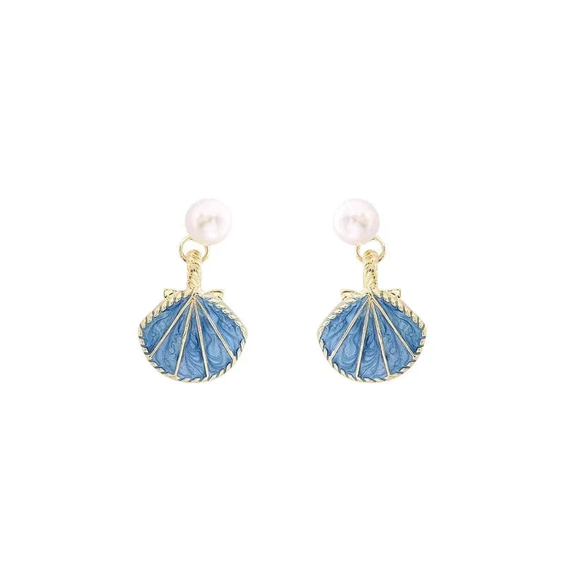Blue Scallop Shell Earrings