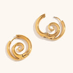 Gold spiral motif hoop earrings