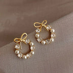 Hoop Earrings with Pearls and Bow