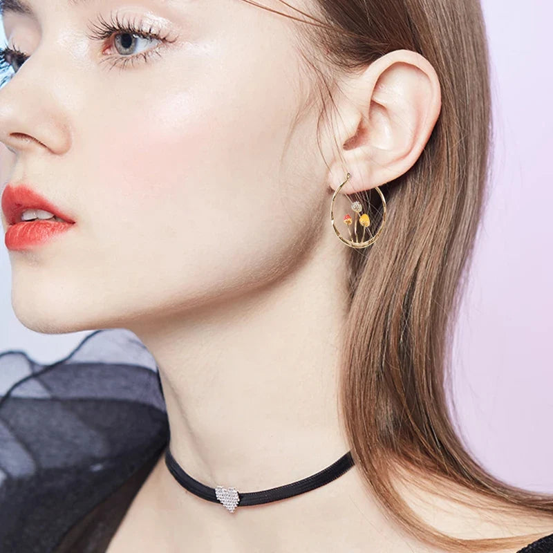 Gold Mushroom Hoop Earrings