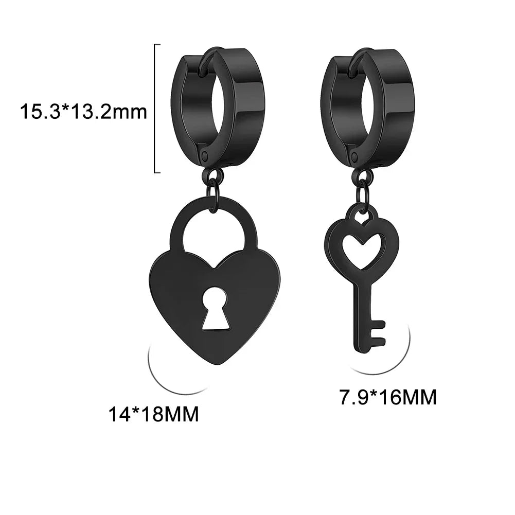Key and padlock hoop earrings