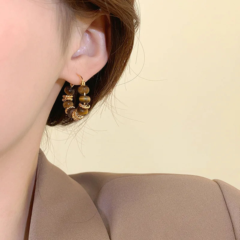 Women's Hoop Earrings with Tiger's Eye