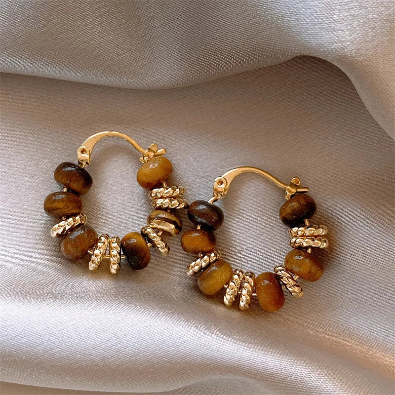 Women's Hoop Earrings with Tiger's Eye