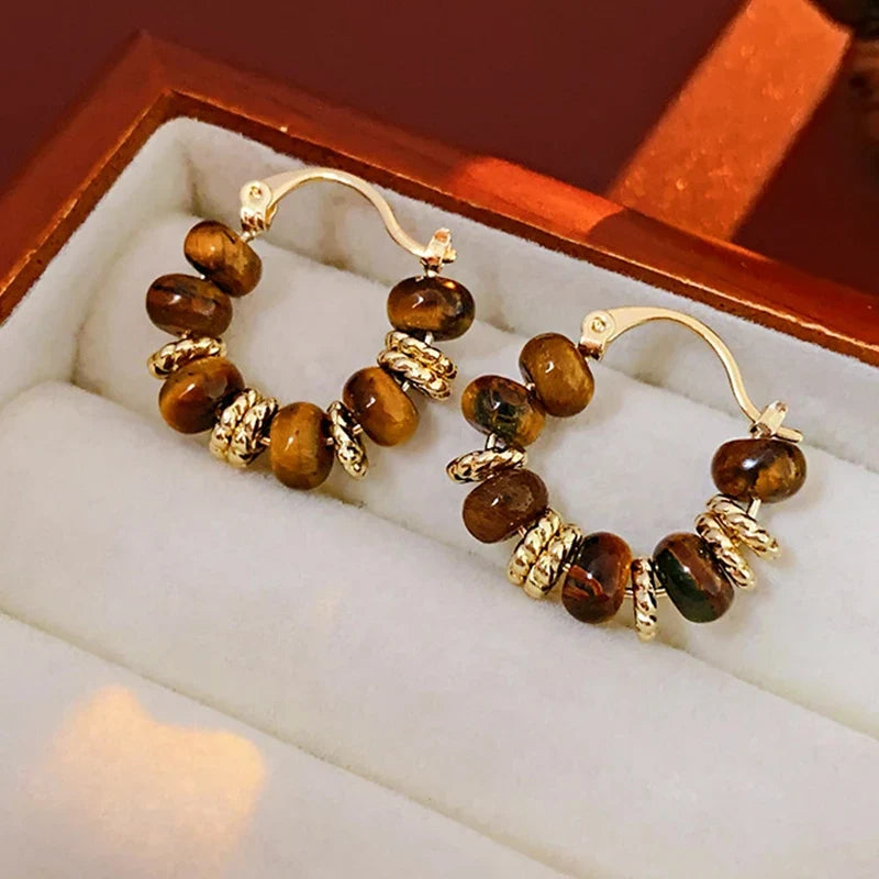 Women's Hoop Earrings with Tiger's Eye